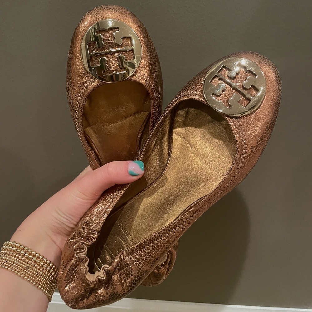 Metallic Tory Burch ballet flats